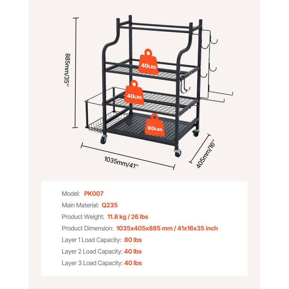 VEVOR Home Gymnastics Storage Rack, Storage Stand, Yoga Mat Holder (3 Layers), Yoga Mat Weightlifting Rack with Wheels & Hooks, Barbell Weightlifting Rack for Home Exercise Fitness Equipment