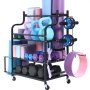 VEVOR Estante de Almacenamiento para Esterilla yoga, Acero con Acabado en Polvo con Ganchos y Ruedas, para Mancuernas, Pesas Rusas, Rodillos Espuma y Correas Yoga, 1035 x 405 x 885 mm, 3 Capas