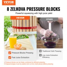 VEVOR Prensa de Vino de Fruta 18 L Cesta de Madera Maciza con 8 Bloques Exprimidor Manual Prensa para Hacer Zumo, Sidra, Manzana, Uva, Verduras, Miel, Aceite de Oliva con Barra de Mango para Cocina