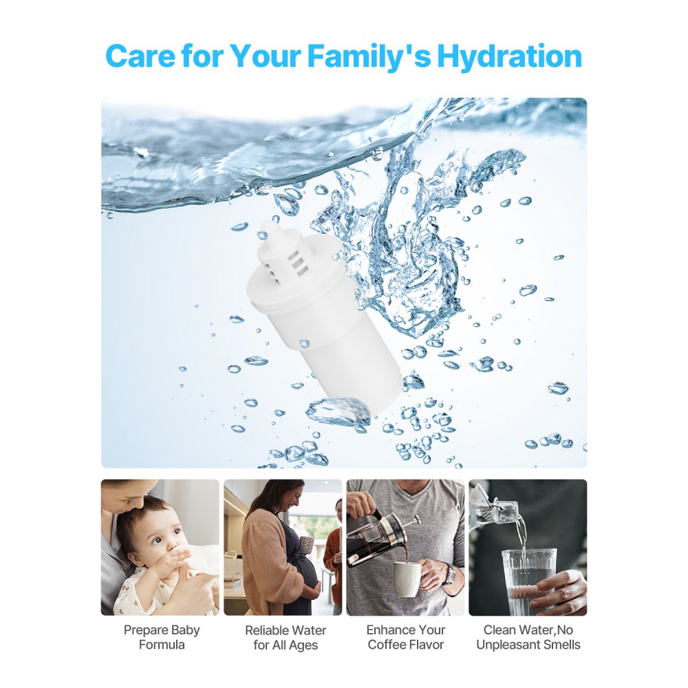 VEVOR Water Filter Replacement with 0.3 L/min Flow Rate for Pitchers & Dispensers (3 pcs.) BPA-free, lasts 3 months or 150 L, reduces limescale, lead, and chlorine, for water filter pitcher 6216 White