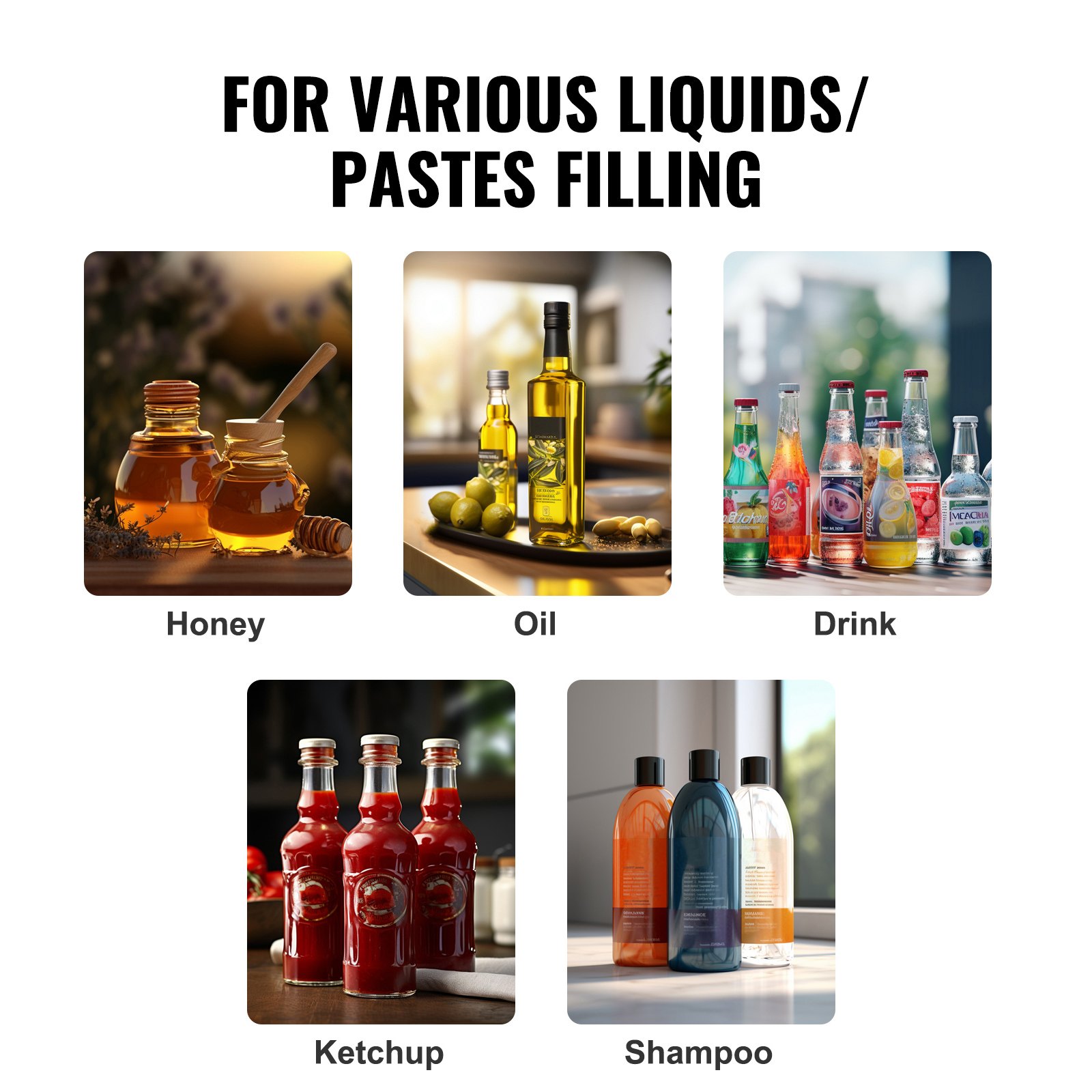 VEVOR 5-50ml Manual Filling Machine, Liquid Filling Machine made of food-grade 304 stainless steel and PTFE silicone, compatible with a 500W air compressor, for filling honey, oil, and essences