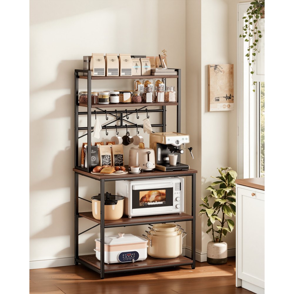 VEVOR Estante para Panaderos de Cocina de 5 Niveles, Estantería de Almacenamiento de Servicios 80 x 40 x 161,8 cm con 12 Ganchos en Forma de S, Estante con Soporte para Horno Microondas, Platos