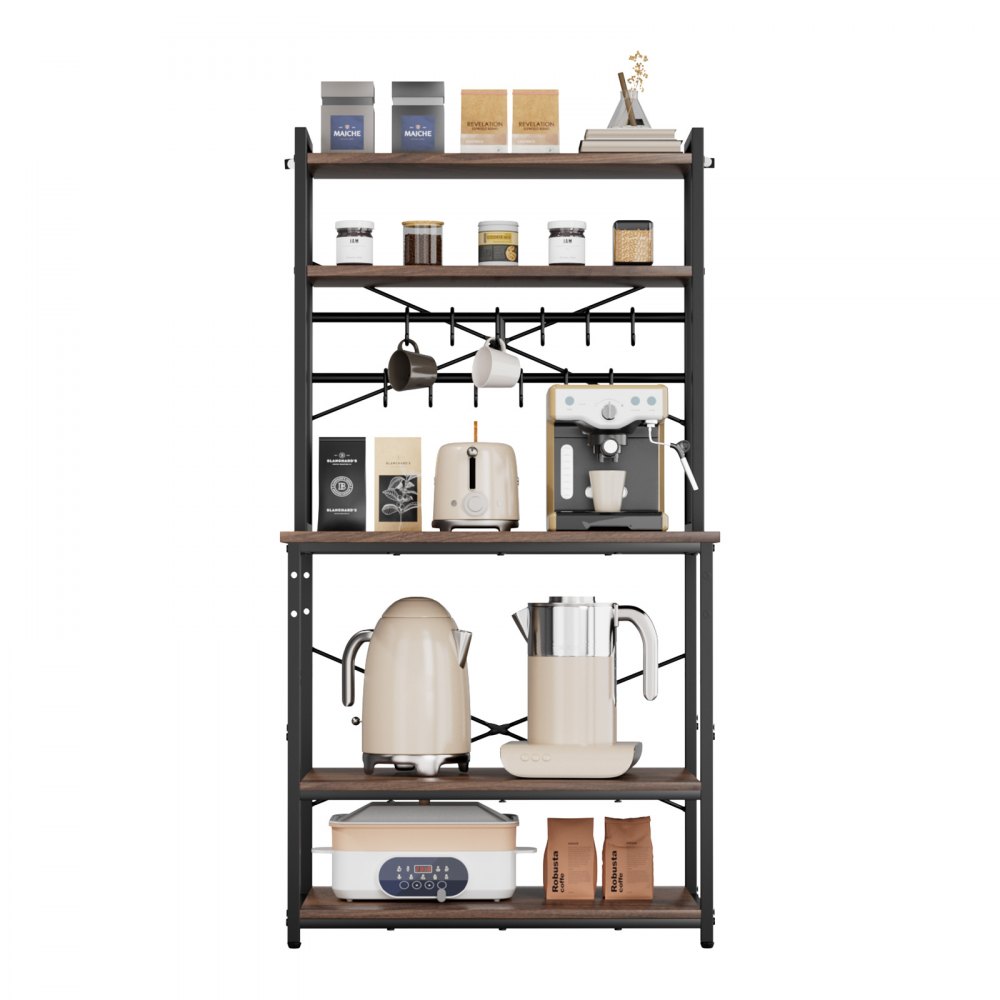 VEVOR Estante para Panaderos de Cocina de 5 Niveles, Estantería de Almacenamiento de Servicios 80 x 40 x 161,8 cm con 12 Ganchos en Forma de S, Estante con Soporte para Horno Microondas, Platos