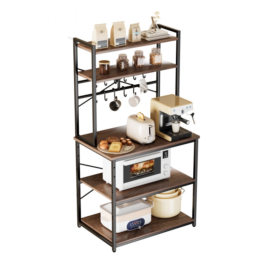 VEVOR Estante para Panaderos de Cocina de 5 Niveles, Estantería de Almacenamiento de Servicios 80 x 40 x 161,8 cm con 12 Ganchos en Forma de S, Estante con Soporte para Horno Microondas, Platos