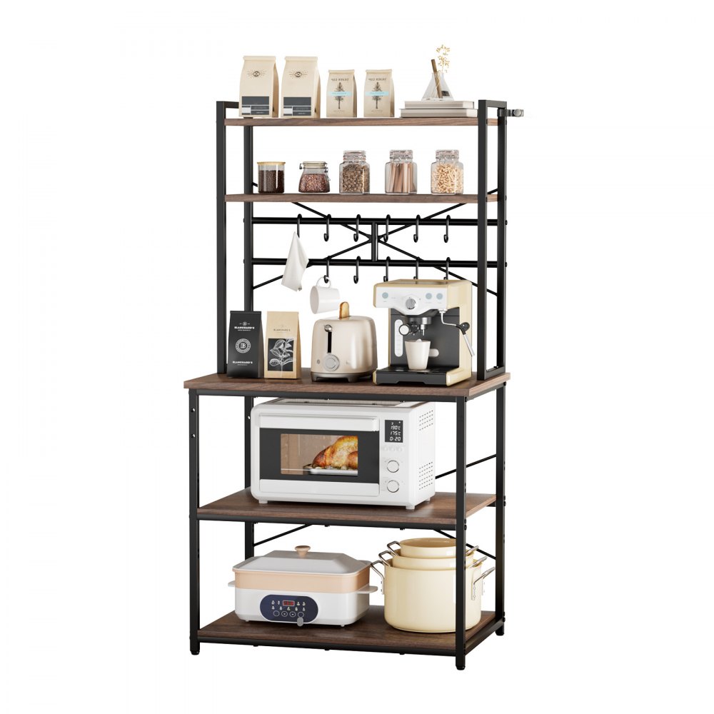 VEVOR Estante para Panaderos de Cocina de 5 Niveles, Estantería de Almacenamiento de Servicios 80 x 40 x 161,8 cm con 12 Ganchos en Forma de S, Estante con Soporte para Horno Microondas, Platos