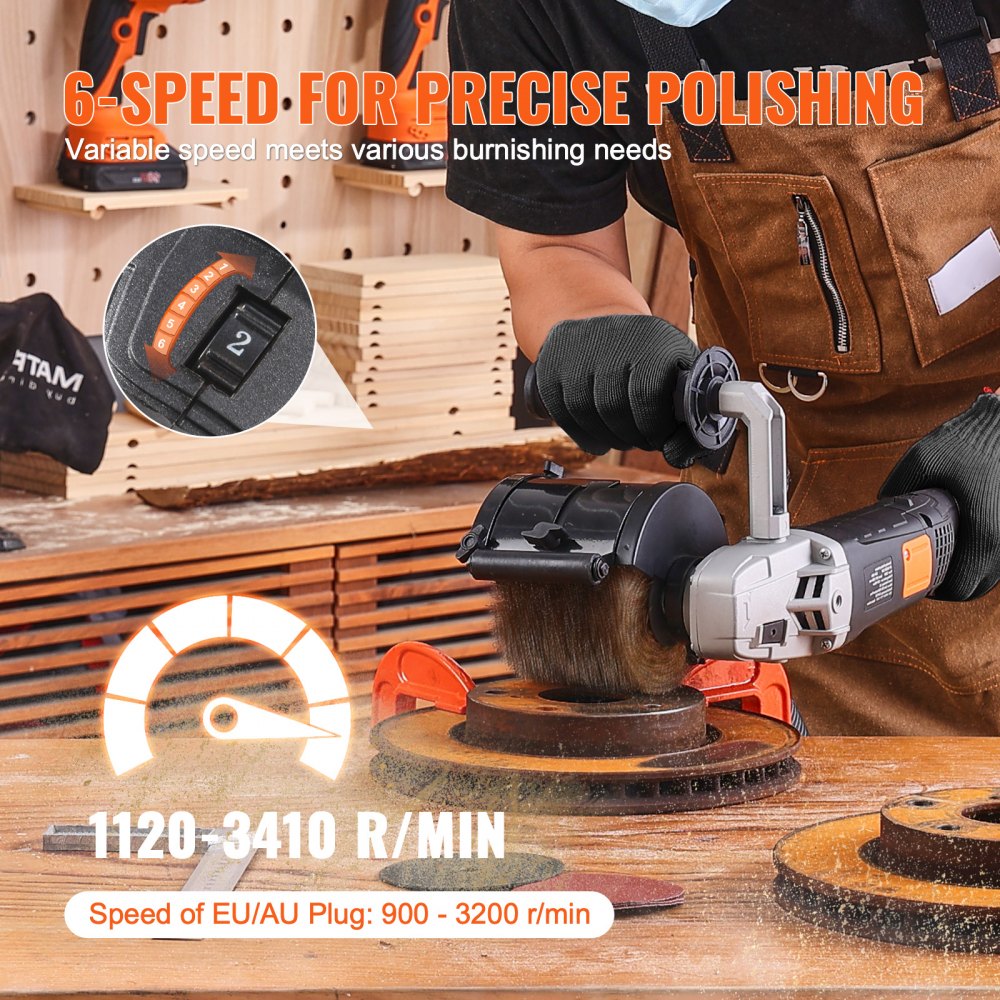 Pulidora de superficies VEVOR, herramienta de acondicionamiento de superficies de 6 velocidades variables de 1300 W, pulidora de metales eléctrica de mano con rueda de pulido de alambre de acero para acero inoxidable y madera