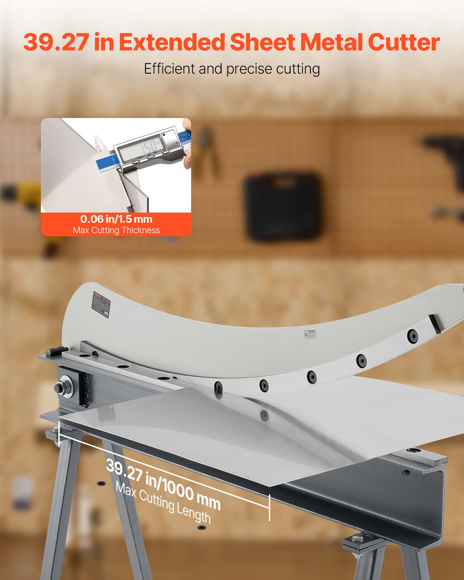 VEVOR Guillotine Shear, 1000 mm Bed Width Benchtop Cutter, Manual Hand Plate Shear for Metal Sheet Processing, with Q235 Material, High Precision, Stand, for PCB, Aluminum, Steel, Copper, Plastic