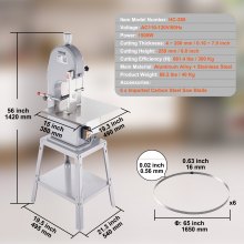 VEVOR Sierra Eléctrica Comercial para Huesos de Carnicero Sierra de Cinta para Huesos 1500 W 300 kg/h Sierra Eléctrica para Carne Congelada y Huesos Espesor 4-200 mm para Restaurante 54x49,5x142 cm