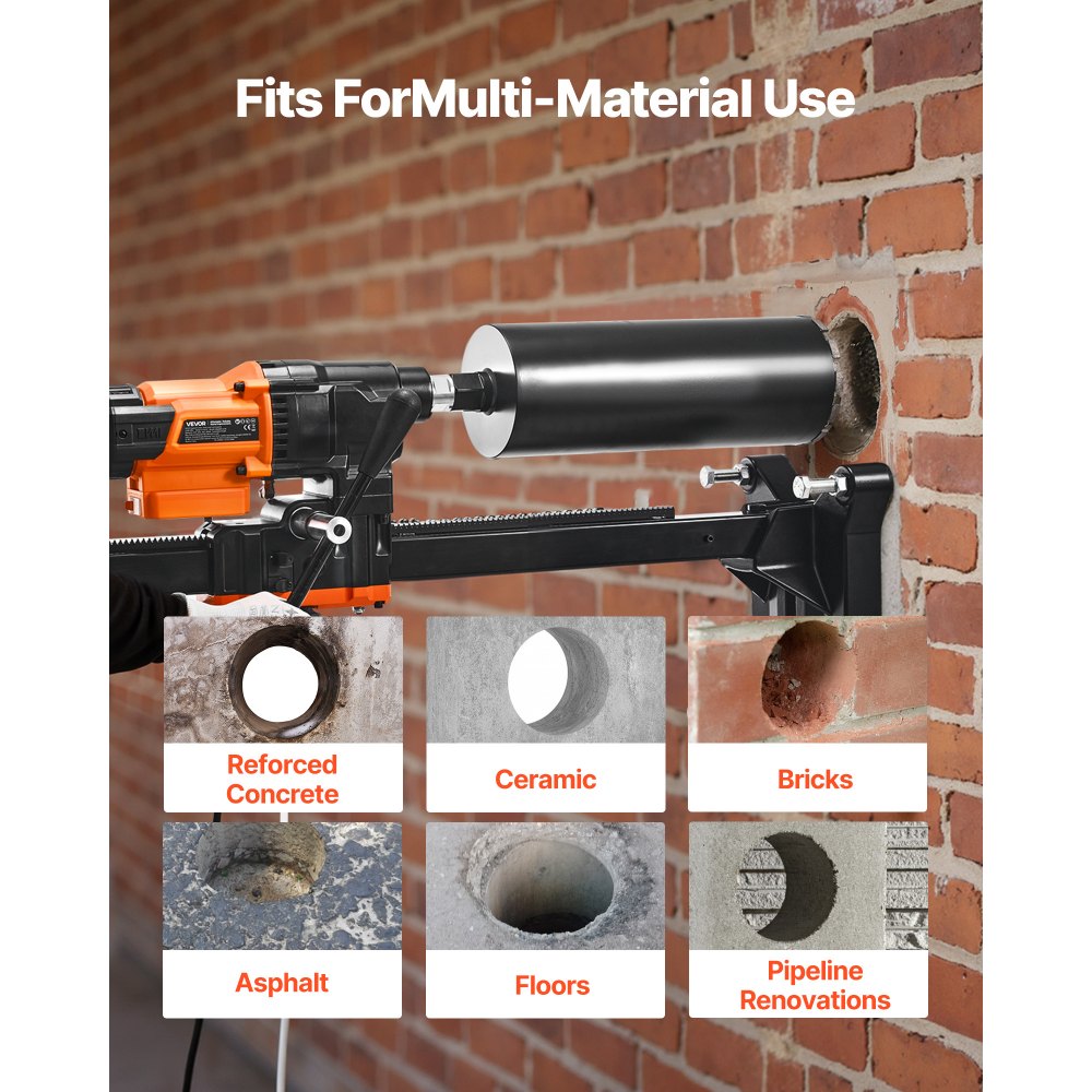 VEVOR Diamond Core Drilling Machine, 20-254 mm Drilling Diameter, Stand-Mount Dry and Wet Concrete Core Drill Rig with 10 Bits, 535/920 RPM 2-Speed, UNC1 1/4-7 Thread, for Concrete Brick Stone, 2500W