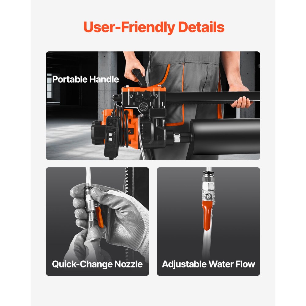 VEVOR Diamond Core Drilling Machine, 20-200 mm Drilling Diameter, Stand-Mount Dry and Wet Concrete Core Drill Rig with 8 Drill Bits, 850 RPM Speed, UNC1 1/4-7 Thread, for Concrete Brick Stone, 3000W