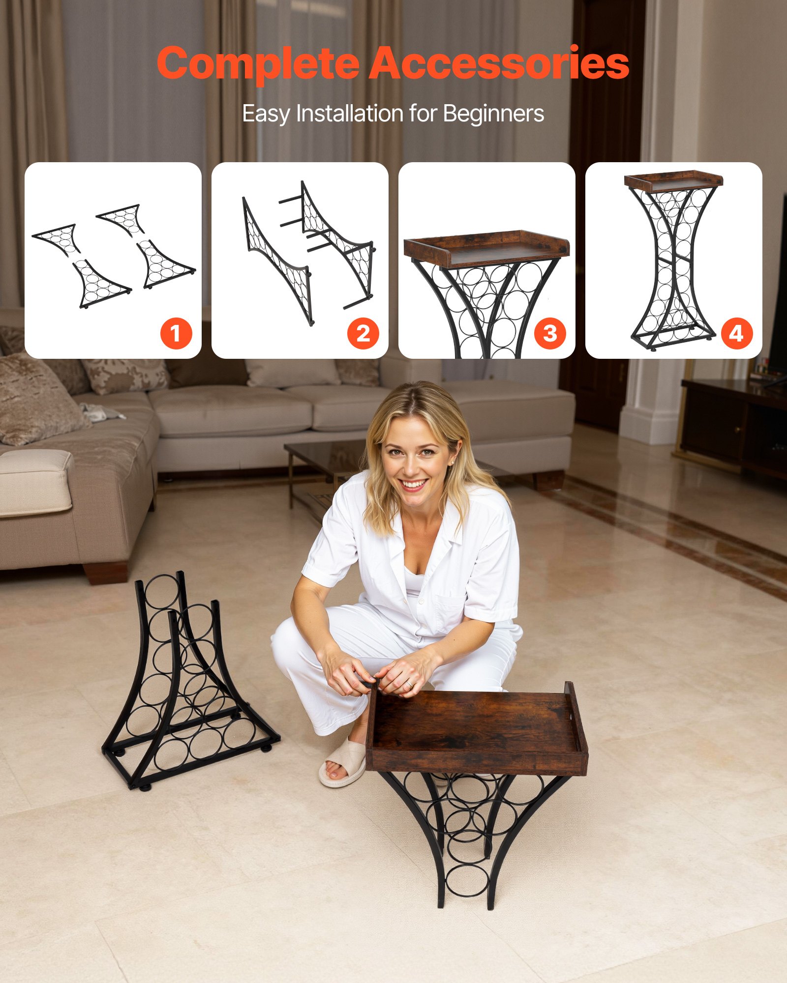 VEVOR Botellero para 15 Botellas, Independiente, Capacidad de Carga de 20 kg, Soporte para Copas y Estante de Madera, Ideal para Cocina, Bodega, Bar o Sala de Estar, Negro, 430 x 290 x 895 mm