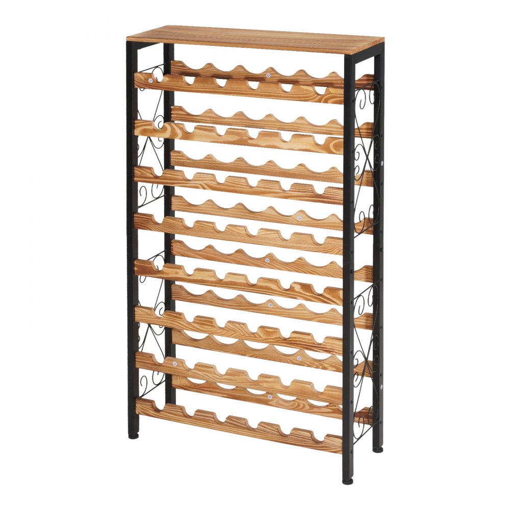 VEVOR Botellero para 48 Botellas, 8 Niveles, Independiente, de Hierro y Madera, Capacidad de Carga Total 80 kg y Patas Ajustables, Ideal para la Cocina o el Bar, Color Negro, 660 x 235 x 1190 mm