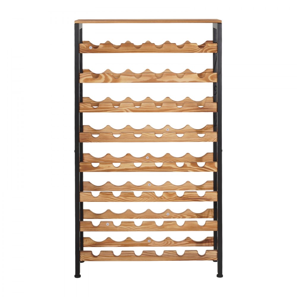 VEVOR Botellero para 48 Botellas, 8 Niveles, Independiente, de Hierro y Madera, Capacidad de Carga Total 80 kg y Patas Ajustables, Ideal para la Cocina o el Bar, Color Negro, 660 x 235 x 1190 mm