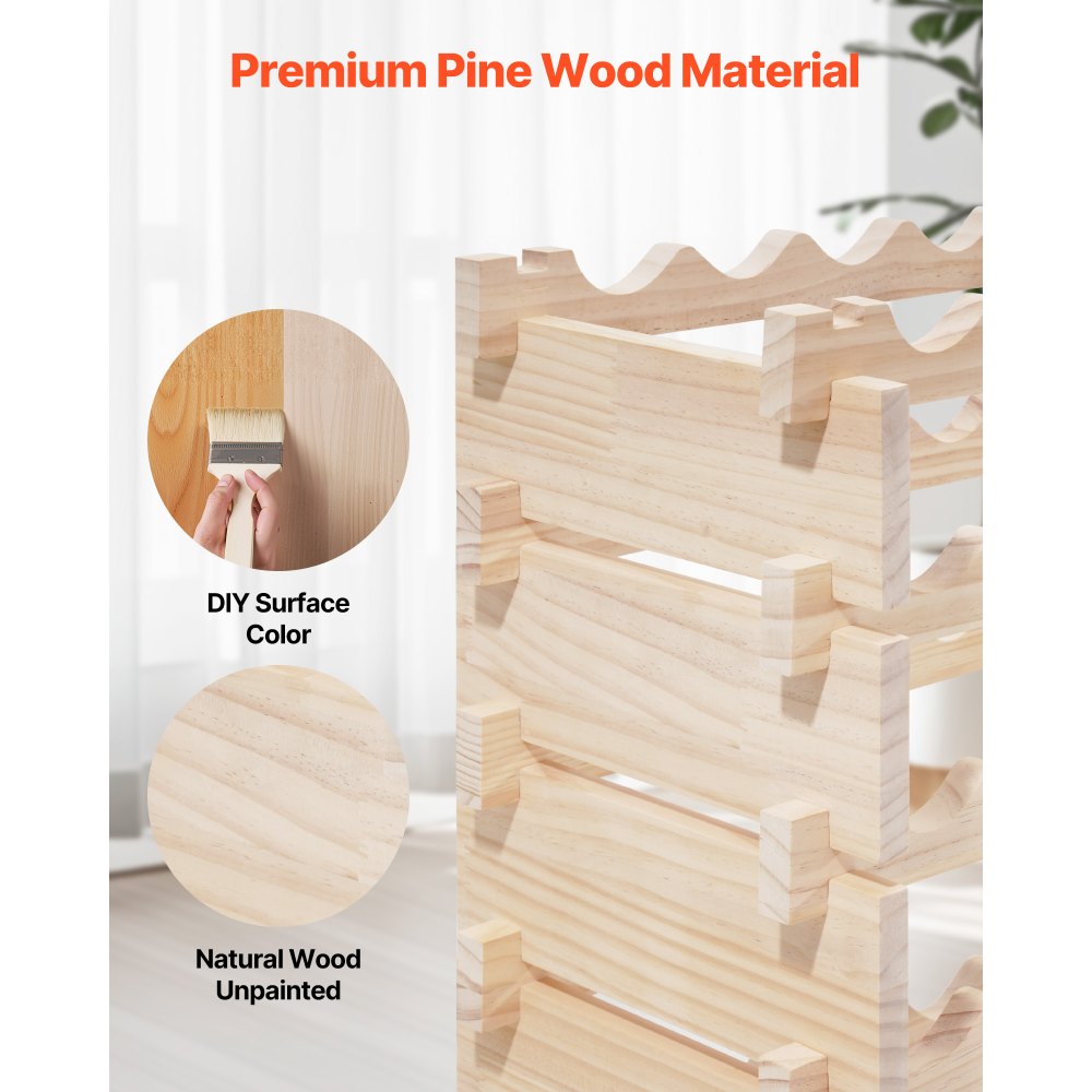 VEVOR Botellero Modular Apilable para 96 ​​Botellas, 8 Niveles, con Capacidad de Carga Total de 112 kg, Estable, Ideal para Cocina, Bodega, Bar y Vinoteca, Madera de Pino, 1130 x 290 x 962 mm