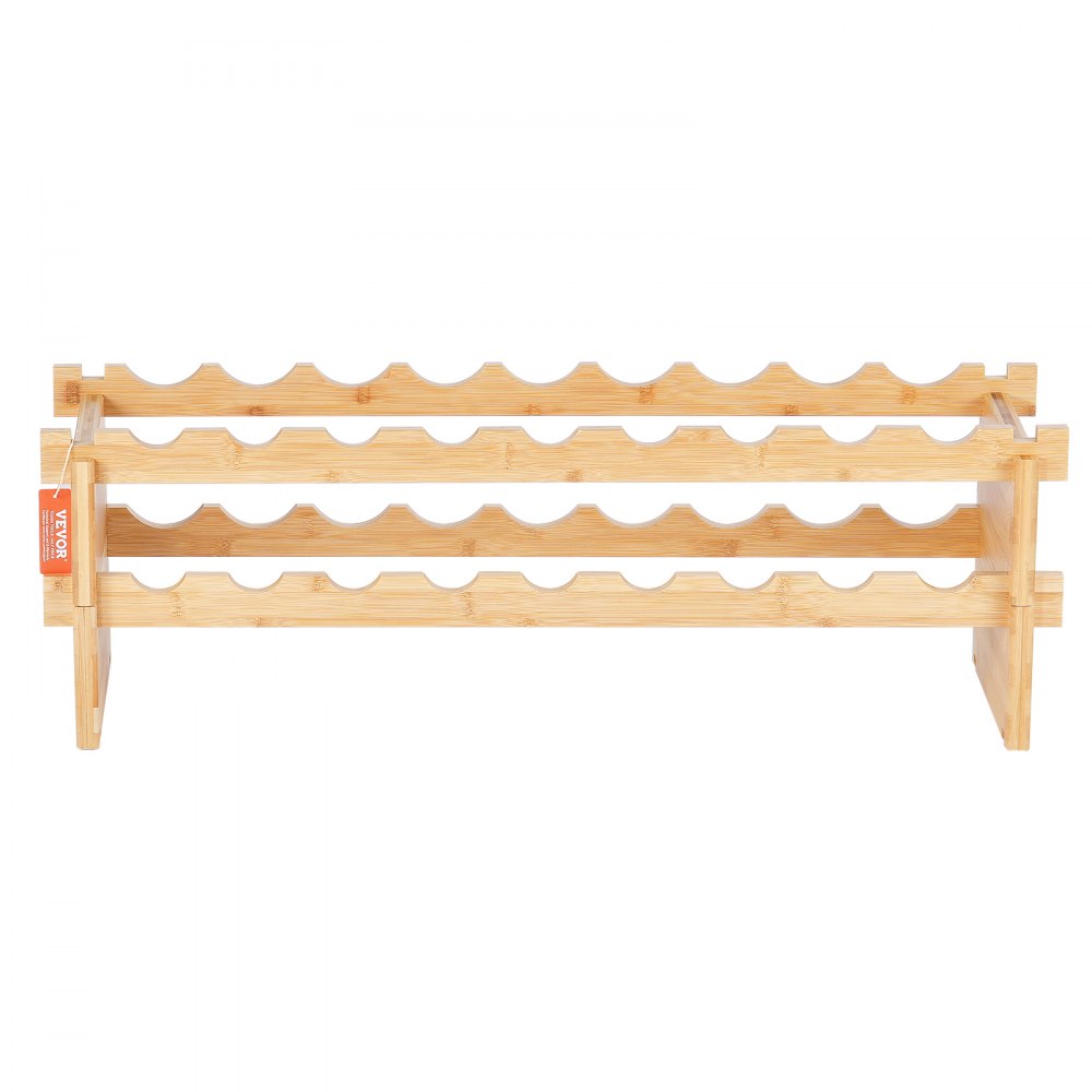 VEVOR Botellero Apilable de Vino 18 Botellas Estante de Almacenamiento de Bambú 850x250x275 mm Botellero Independiente de 2 Niveles Estantes sin Sacudidas para Cocina, Bar, Bodega, Color Natural