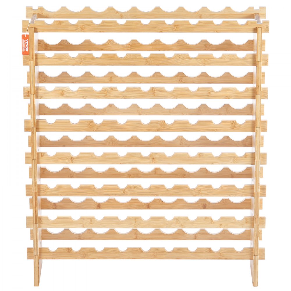 VEVOR Stackable Wine Rack for 72 Bottles, Sturdy Bottle Rack, 8-Tier Storage Shelf Made of Bamboo Wood, Freestanding Wine Rack, Wobble-Free Shelves Wine Stand for Kitchen, Bar, Cellar (Natural Color)