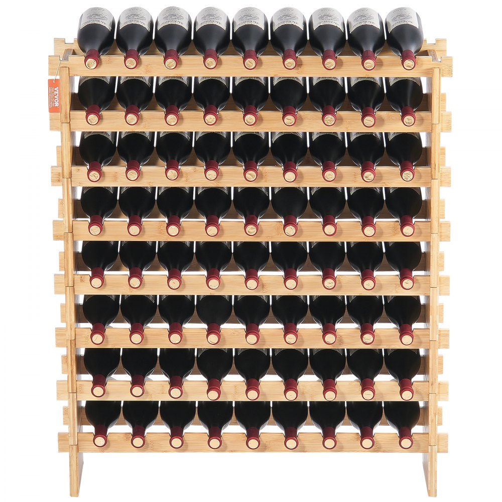VEVOR Stackable Wine Rack for 72 Bottles, Sturdy Bottle Rack, 8-Tier Storage Shelf Made of Bamboo Wood, Freestanding Wine Rack, Wobble-Free Shelves Wine Stand for Kitchen, Bar, Cellar (Natural Color)