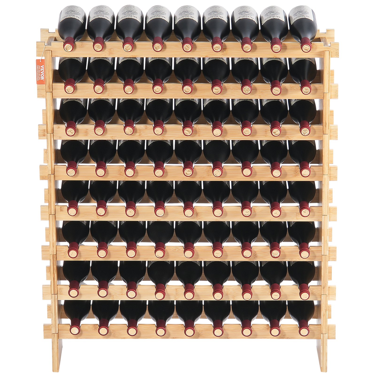 VEVOR Stackable Wine Rack for 72 Bottles, Sturdy Bottle Rack, 8-Tier Storage Shelf Made of Bamboo Wood, Freestanding Wine Rack, Wobble-Free Shelves Wine Stand for Kitchen, Bar, Cellar (Natural Color)