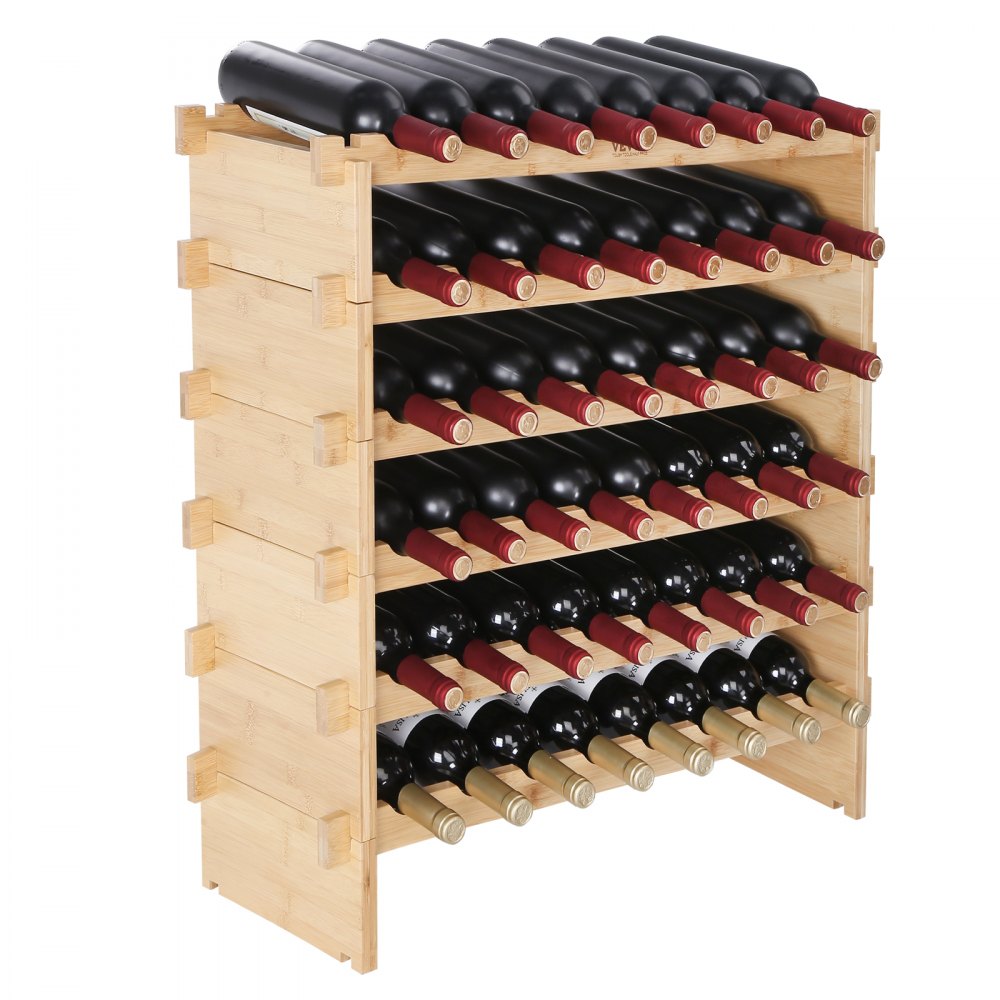 VEVOR Botellero para Vinos de Bambú de 6 Niveles 48 Botellas Estantería Modular Apilable 76,5 x 25 x 77,5 cm Estantería de Exhibición Independiente para Vinos para Cocina, Bar y Bodega, Color Natural