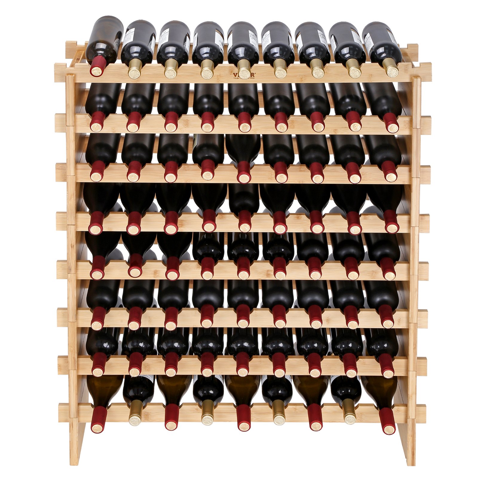 VEVOR Botellero para Vinos de Bambú de 8 Niveles 72 Botellas Estantería Modular Apilable 85 x 25 x 102,5 cm Estantería de Exhibición Independiente para Vinos para Cocina, Bar y Bodega, Color Natural