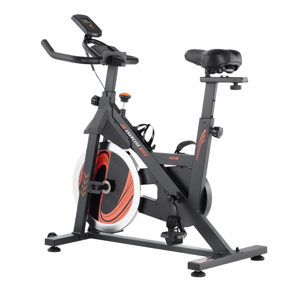 VEVOR Bicicleta Estática con Resistencia Magnética Ajustable en Interiores, con Transmisión por Correa Silenciosa, Cómodo Cojín de Asiento, Monitor LCD y Volante Inercia Pesado, 1105 x 495 x 1145 mm
