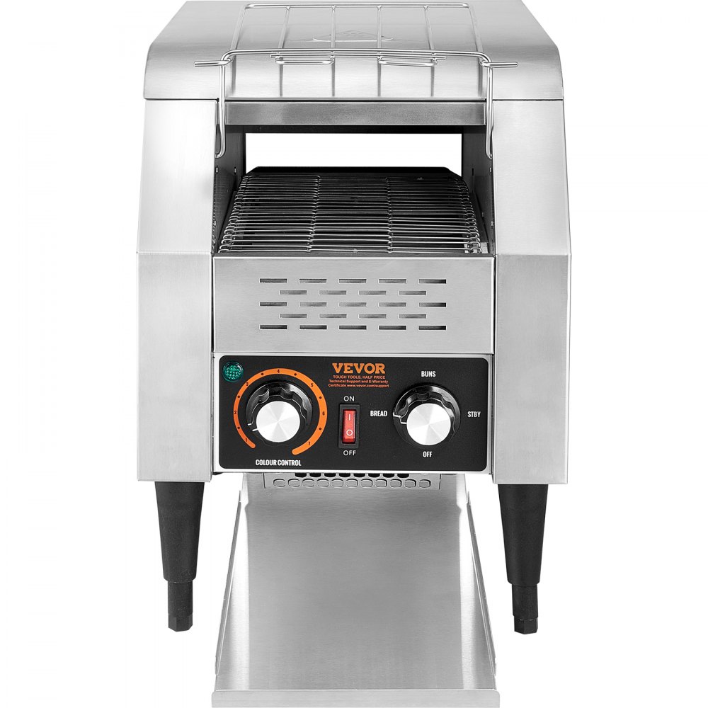 VEVOR Tostadora Transportadora Comercial 150 Rebanadas por Hora Tostadora de Acero Inoxidable 1300W 7 Configuraciones de Velocidad con Bandeja para Migas Bollos Hamburguesa Panadería Restaurante Hotel