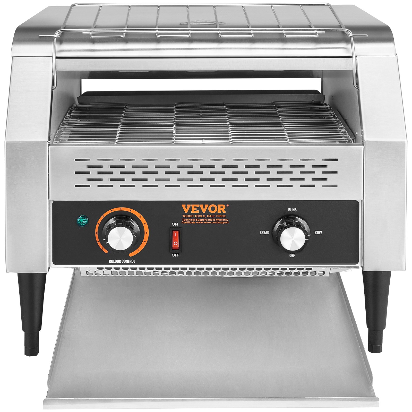 VEVOR Tostadora Transportadora Comercial 450 Rebanadas por Hora Tostadora de Acero Inoxidable 2600W 7 Configuraciones de Velocidad con Bandeja para Migas Bollos Hamburguesa Panadería Restaurante Hotel