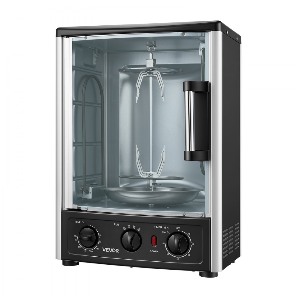 VEVOR Máquina para Asar Shawarma 22 L, Asador Vertical Giratorio 1500 W, con Puerta Resistente al Calor, Bandeja Recogegrasa, Temporizador y control de temperatura, con 7 Brochetas, para Restaurante