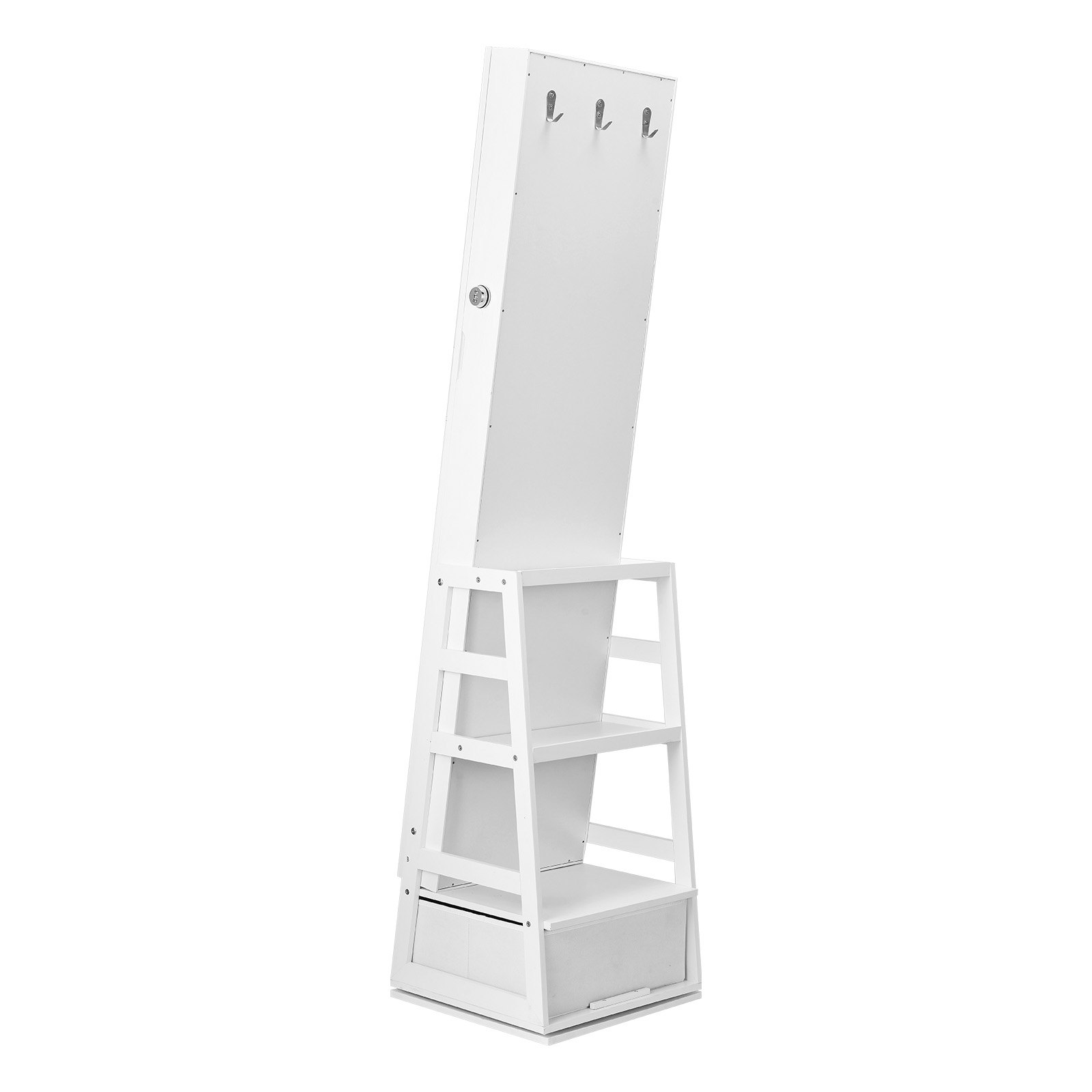 VEVOR Jewelry Cabinet with Mirror, 360° Swivel Standing Mirror with Storage, Lockable Organizer with Full-Length Mirror & Velvet Lining & LED Light Drawer, Freestanding Jewelry Cabinet