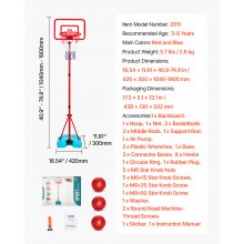 VEVOR Cancha de Baloncesto Portátil de Altura Ajustable para Niños de 3 a 8 Años