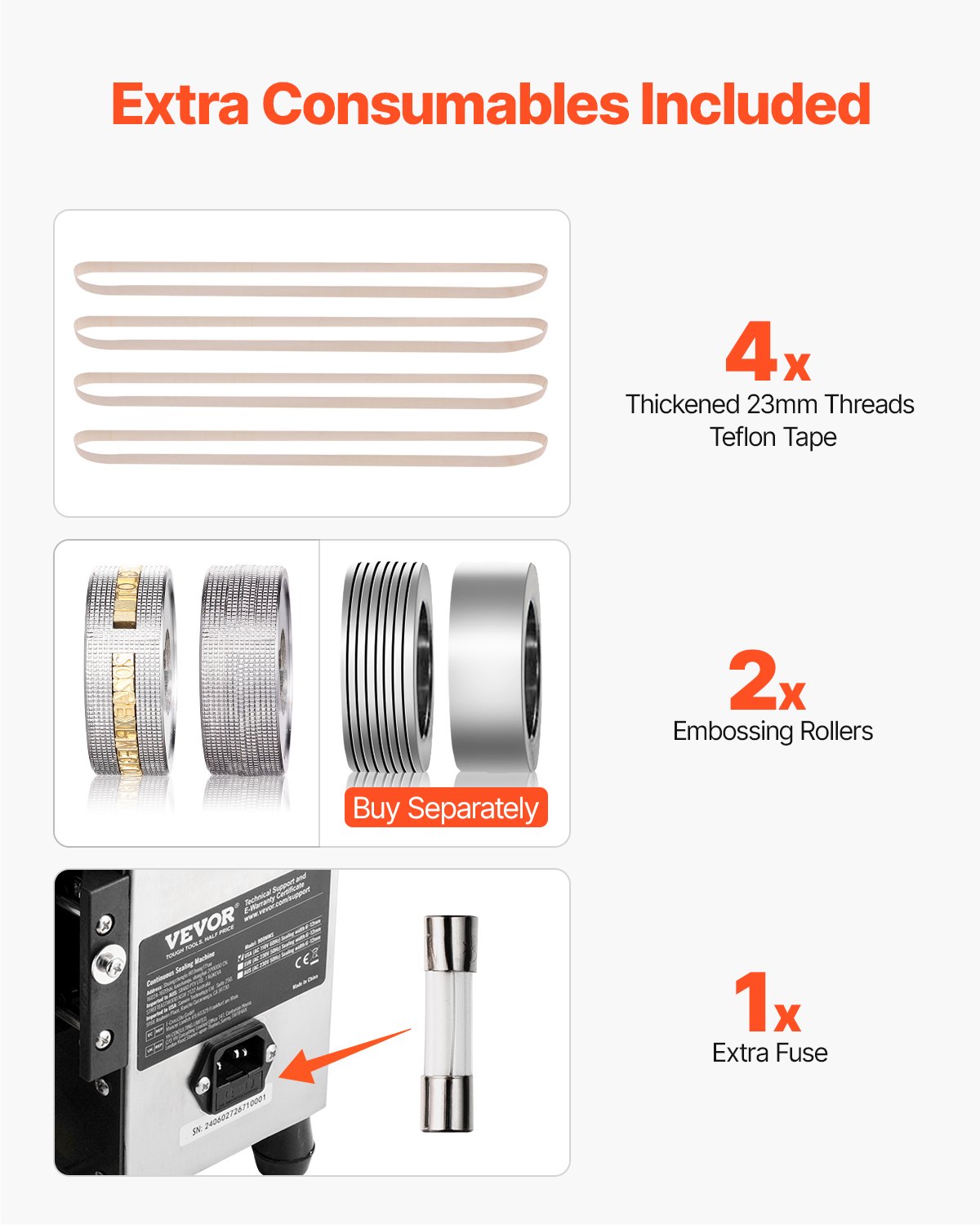 VEVOR Selladora Continua de Acero Inoxidable de Bolsas de Banda Ancho de Sellado de 6-12 mm, Sellador Vertical con Control de Temperatura Digital para Película de Bolsa de Plástico de 0,02-0,8 mm