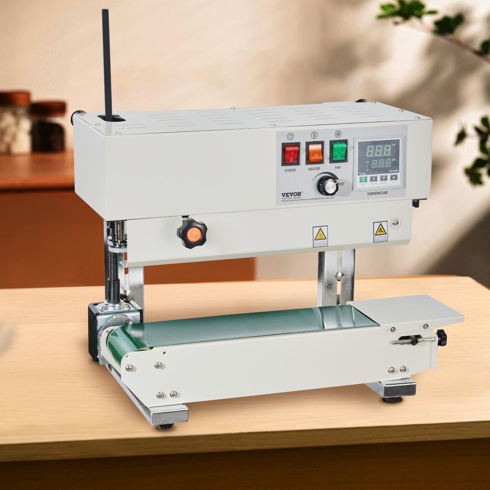 VEVOR Selladora Continua de Acero al Carbono de Bolsas de Banda Ancho de Sellado de 6-12 mm, Sellador Vertical con Control de Temperatura Digital para Película de Bolsa de Plástico de 0,02-0,8 mm