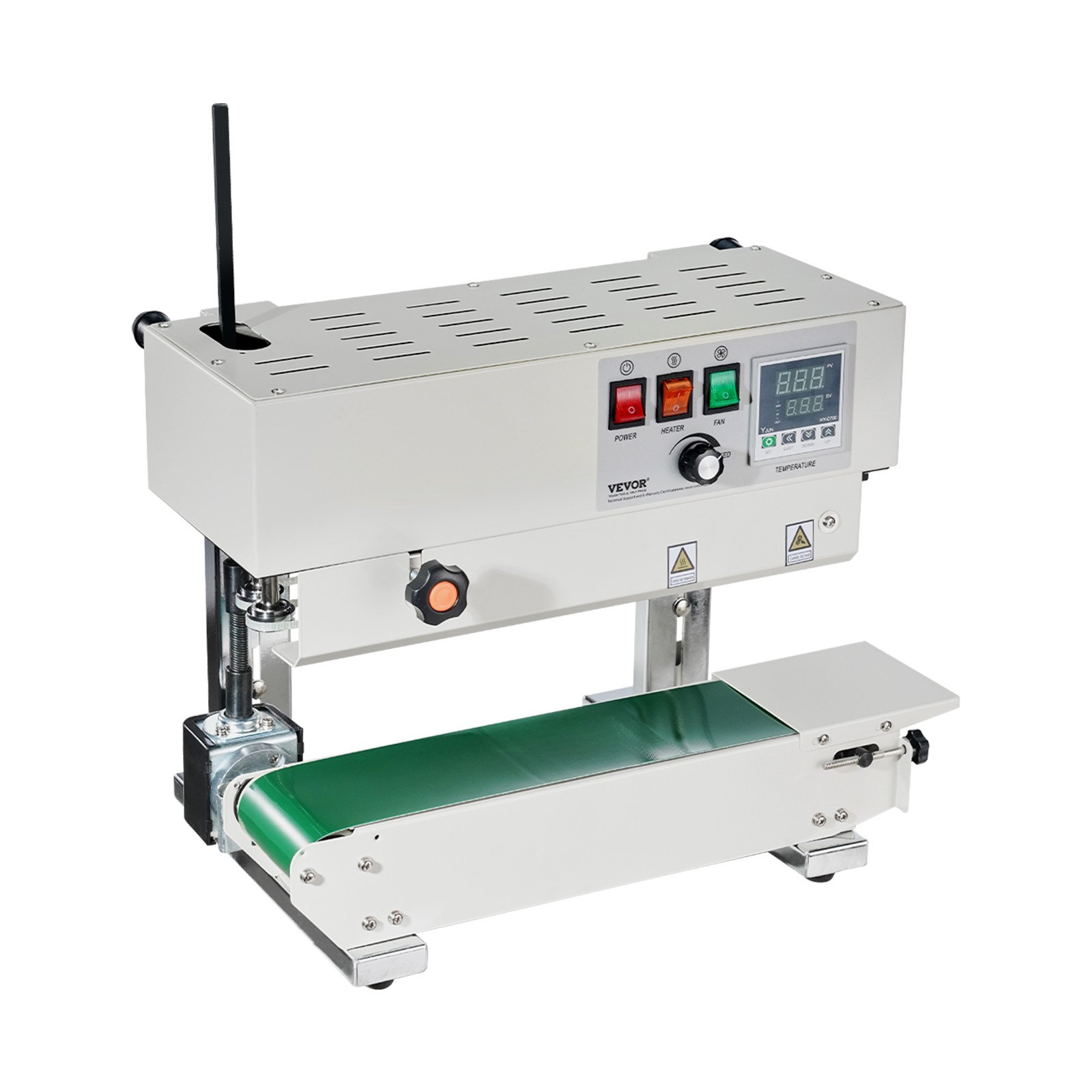 VEVOR Selladora Continua de Acero al Carbono de Bolsas de Banda Ancho de Sellado de 6-12 mm, Sellador Vertical con Control de Temperatura Digital para Película de Bolsa de Plástico de 0,02-0,8 mm