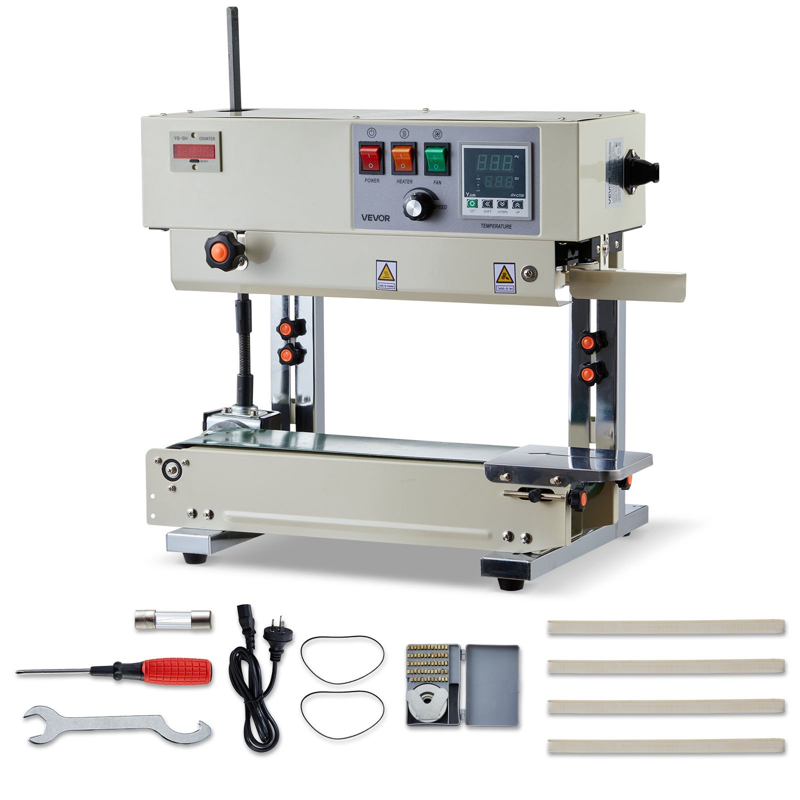 VEVOR Máquina de Sellado Continuo Vertical Ancho de Sellado 6-12 mm, Selladora de Banda con Impresión por Rodillo, Temperatura y Velocidad Ajustables, Envasadora para Bolsas de Plástico 0,03-0,8 mm