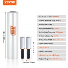 VEVOR Película Elástica, 305 m de Longitud, 1 Paquete, Calibre 60, Rollo de Envoltura Elástica Transparente y Duradero, Película Retráctil Resistente con Asas para Envolver Palés, Envío en Movimiento