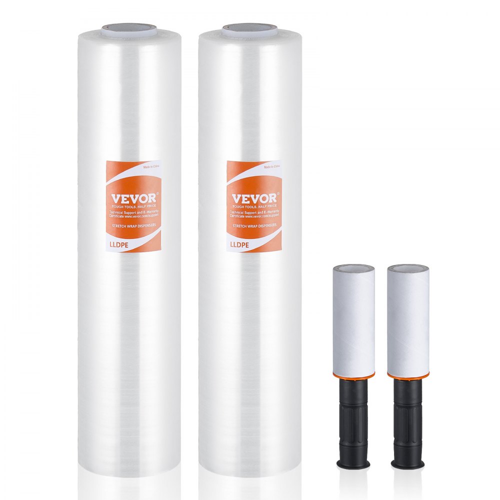 VEVOR Película Elástica, 305 m, Paquete de 2, Calibre 60, Rollo de Envoltura Elástica Transparente y Duradero, Película Retráctil Resistente con Asas para Envolver Palés, Envío en Movimiento