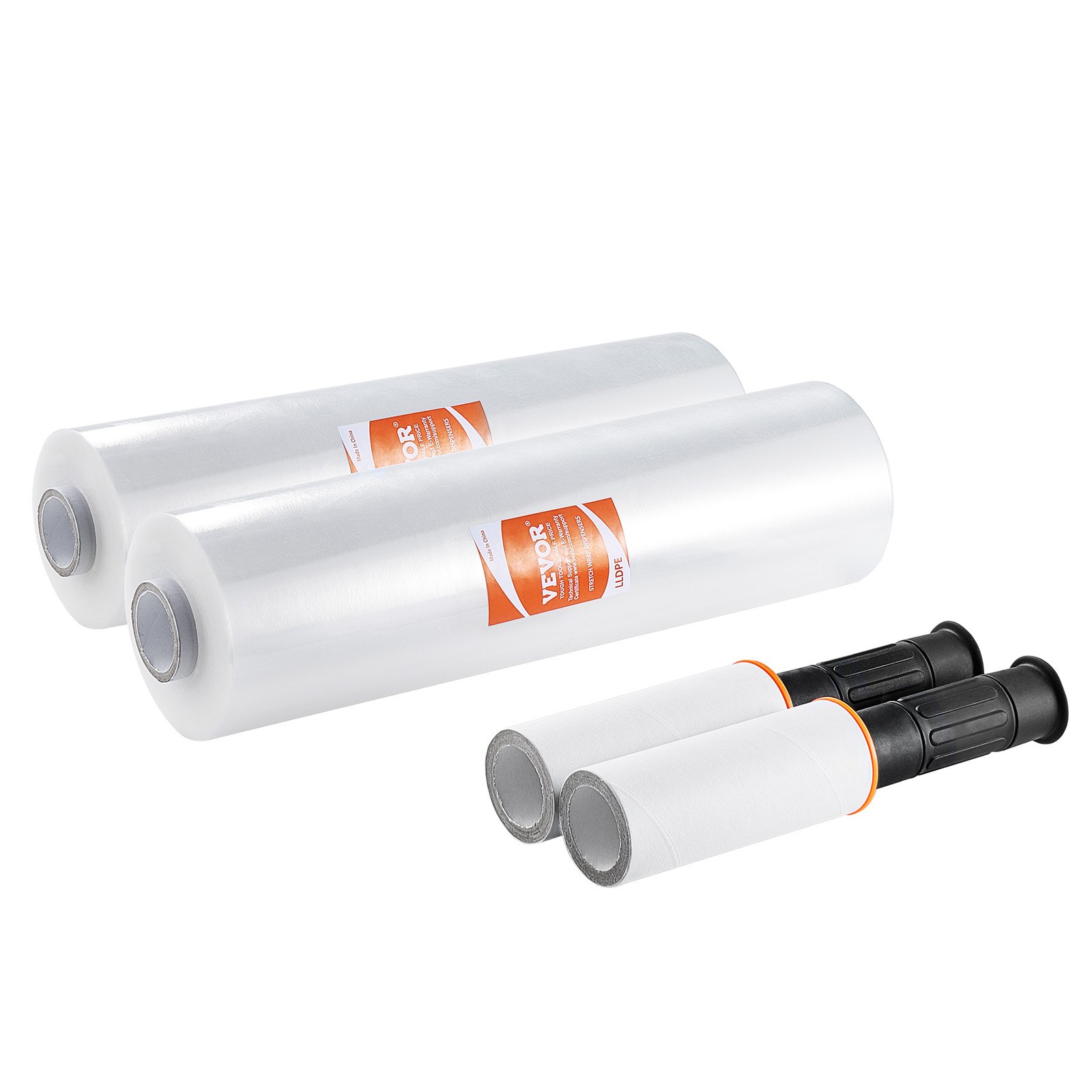 VEVOR Película Elástica, 366 m, Paquete de 2, Calibre 80, Rollo de Envoltura Elástica Transparente y Duradero, Película Retráctil Resistente con Asas para Envolver Paletas, Envío en Movimiento