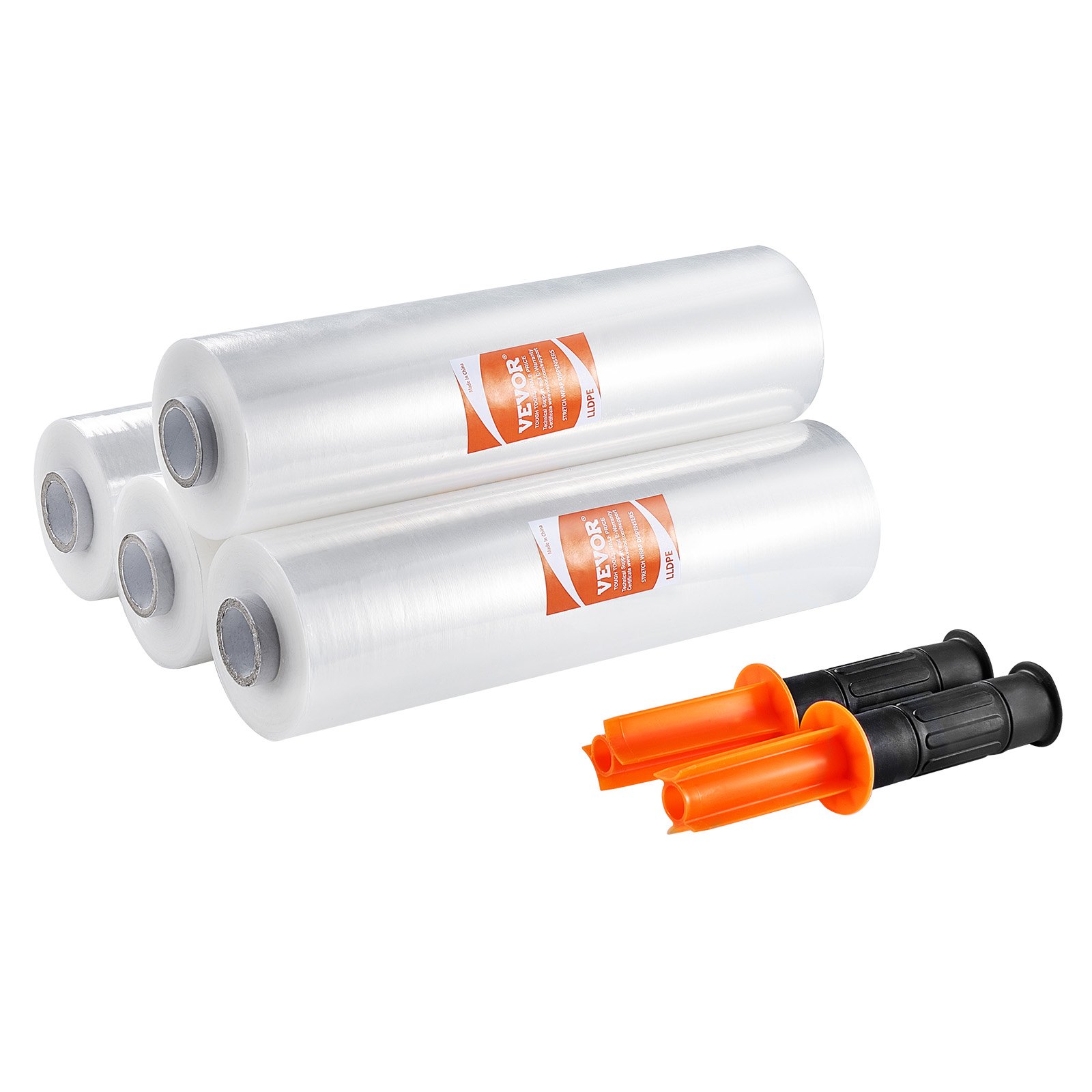 VEVOR Película Elástica Retráctil 366 m 4 Piezas Rollo de Envoltura Elástica Transparente y Duradero Calibre 80 Película Retráctil Resistente con Asas para Envolver Palés, Envío en Movimiento