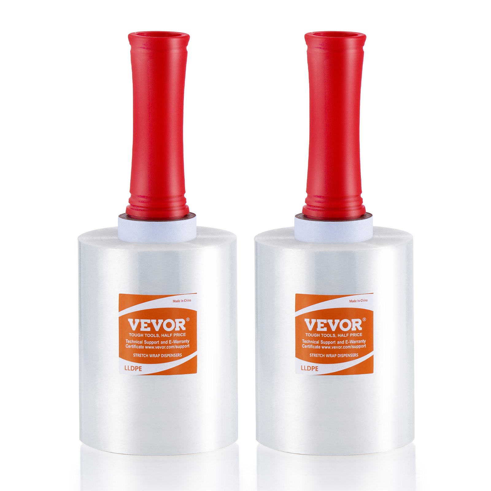 VEVOR Película Elástica, 305 m, Paquete de 2, Calibre 80, Rollo de Envoltura Elástica Transparente y Duradero, Película Retráctil Resistente con Asas para Envolver Paletas, Envío en Movimiento