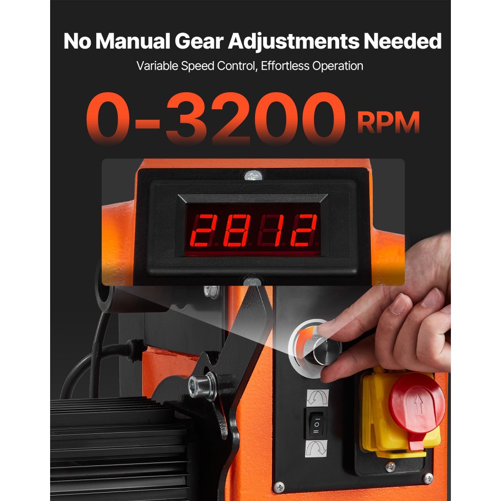 VEVOR 1500 W Torno Vertical de Carpintería con Velocidad Variable de 0 a 3200 RPM, Banco de Trabajo de 457 x 1020 mm, Motor de CC sin Escobillas para Proyectos de Carpintería Medianos y Grandes