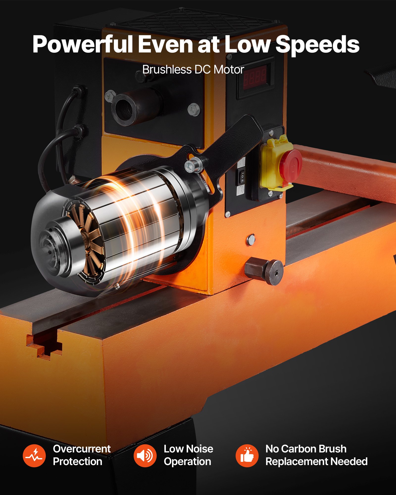 VEVOR 1500 W Torno Vertical de Carpintería con Velocidad Variable de 150 a 3200 RPM, Banco de Trabajo de 457 x 1020 mm, Motor de CC sin Escobillas para Proyectos de Carpintería Medianos y Grandes