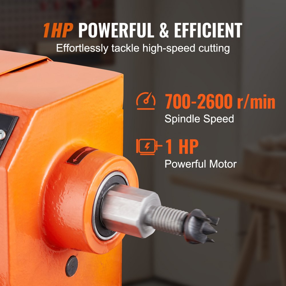 VEVOR Torno de Banco para Madera 350x960 mm Torno Eléctrico para Madera con Soporte 750 W 1 HP Velocidad Continuamente Variable 680-2520 rpm Llaves Hexagonales Herramienta Rotativa Bricolaje