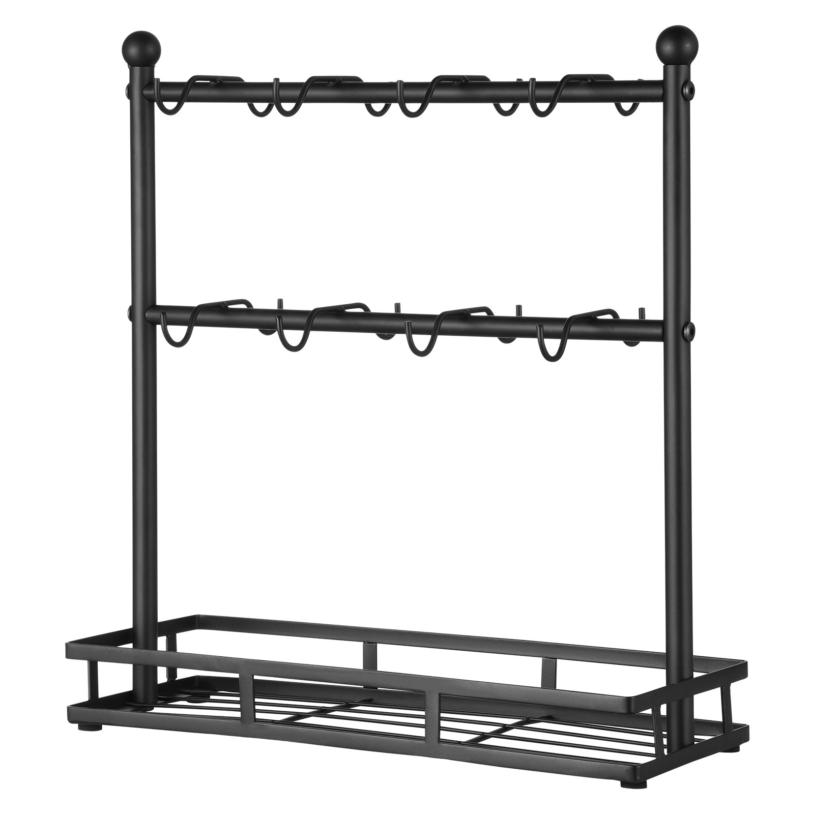 VEVOR Coffee Cup Holder, Cup Stand, Cup Holder with 16 Hooks and Storage Base, 2-Tier Carbon Steel Cup Stand for Storage and Display in the Home Coffee Bar