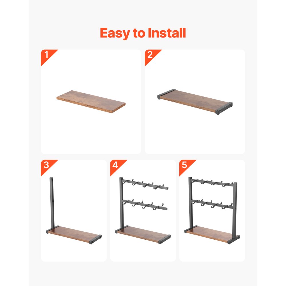 VEVOR Soporte para Tazas de Café para Encimera, con 16 Ganchos y Base de Almacenamiento, 2 Niveles, Acero al Carbono y Madera, para Almacenamiento y Exhibición(Negro Mate), 425 x 156 x 438 mm