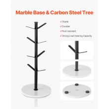 VEVOR Soporte para Tazas con Forma de Árbol Base de Mármol 8 Ganchos Negro Mate