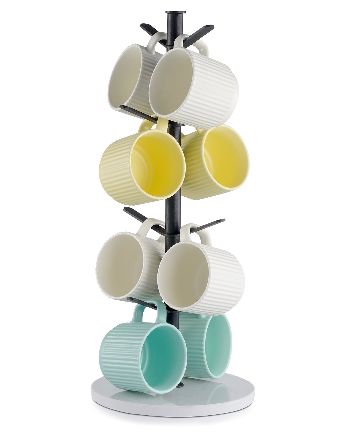 VEVOR Soporte Mejorado para Tazas con Forma de Árbol y Base de Mármol, 8 Ganchos para Tazas de Café, de Acero al Carbono, Fácil de Instalar y Limpiar, Organizador para Cocina y Hogar(Negro Mate)