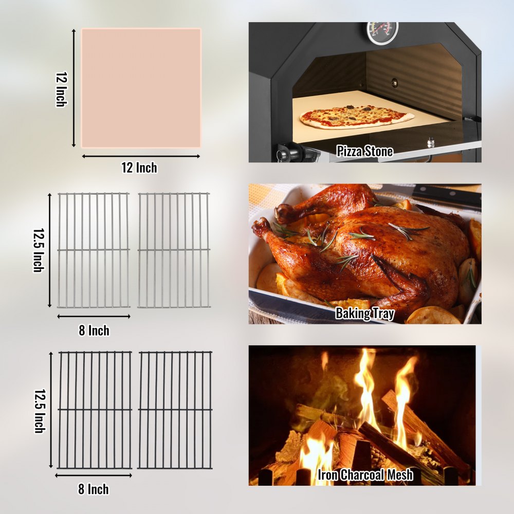 VEVOR Horno de Pizza para Exteriores de Leña, 2 Capas, Horno de Pizza para Exteriores a Leña con 2 Ruedas Extraíbles, Temperatura 540 ℃, para Barbacoa, Negro/Pintura Horneada, 455 x 455 x 1420 mm