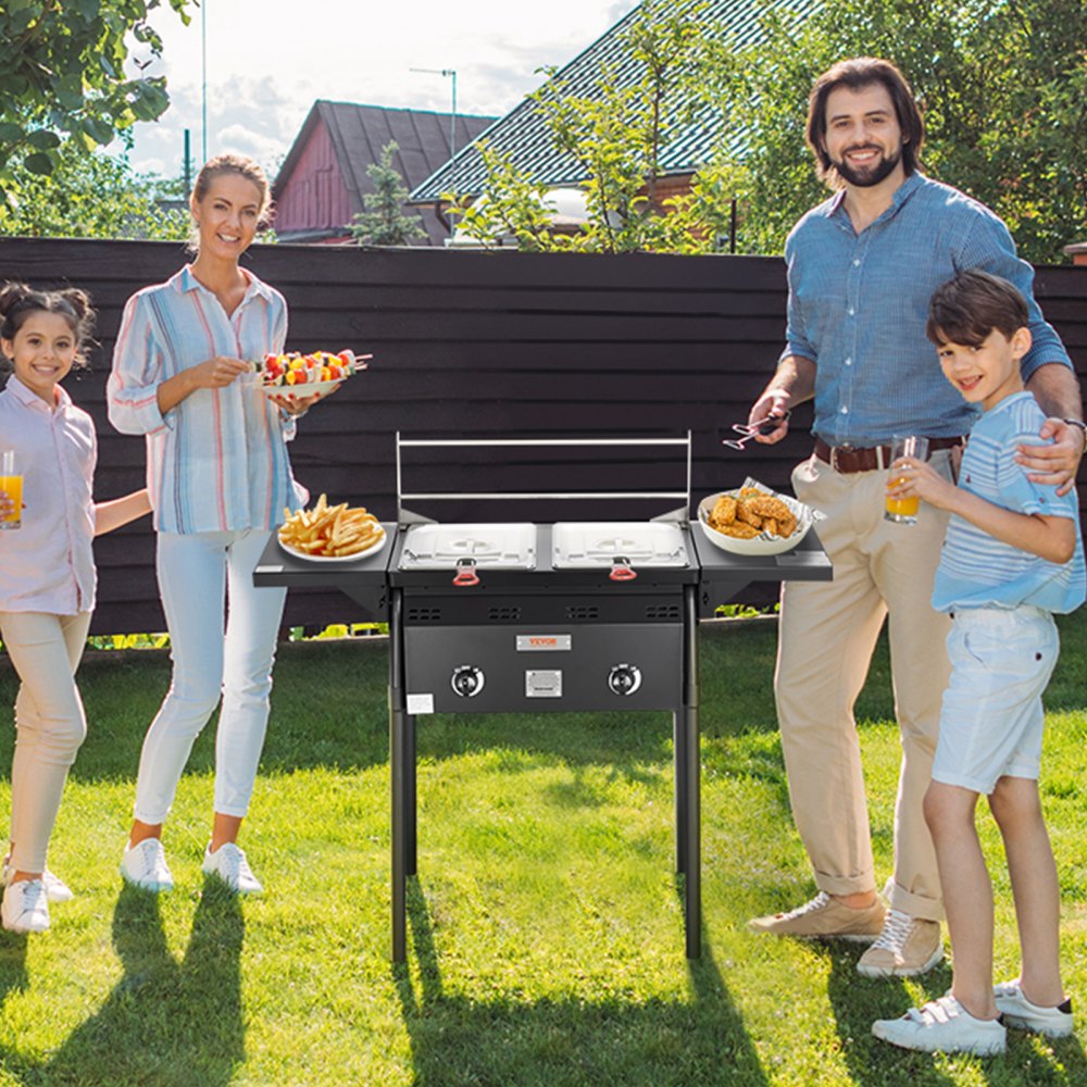 VEVOR Freidora de propano para exteriores con doble quemador de 16 cuartos, cocina de acero, cestas dobles
