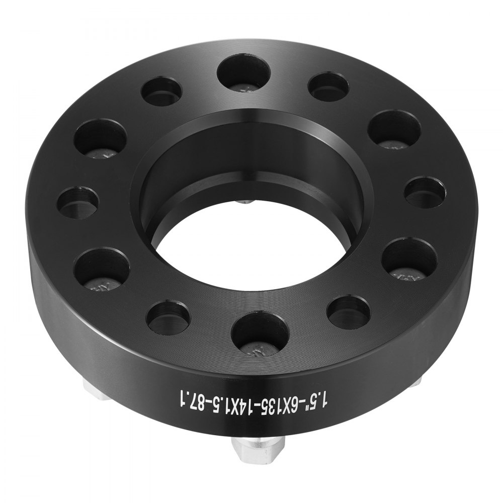 Espaciadores de rueda VEVOR, adaptadores de rueda de 1,5" 6" x 5,3", espaciador forjado de 6 espárragos, espaciadores de pernos centrados en el eje de 87,1 mm M14 x 1,5, aptos para Ford F150, Expedition, Lobo, Navigator, 4 piezas negras