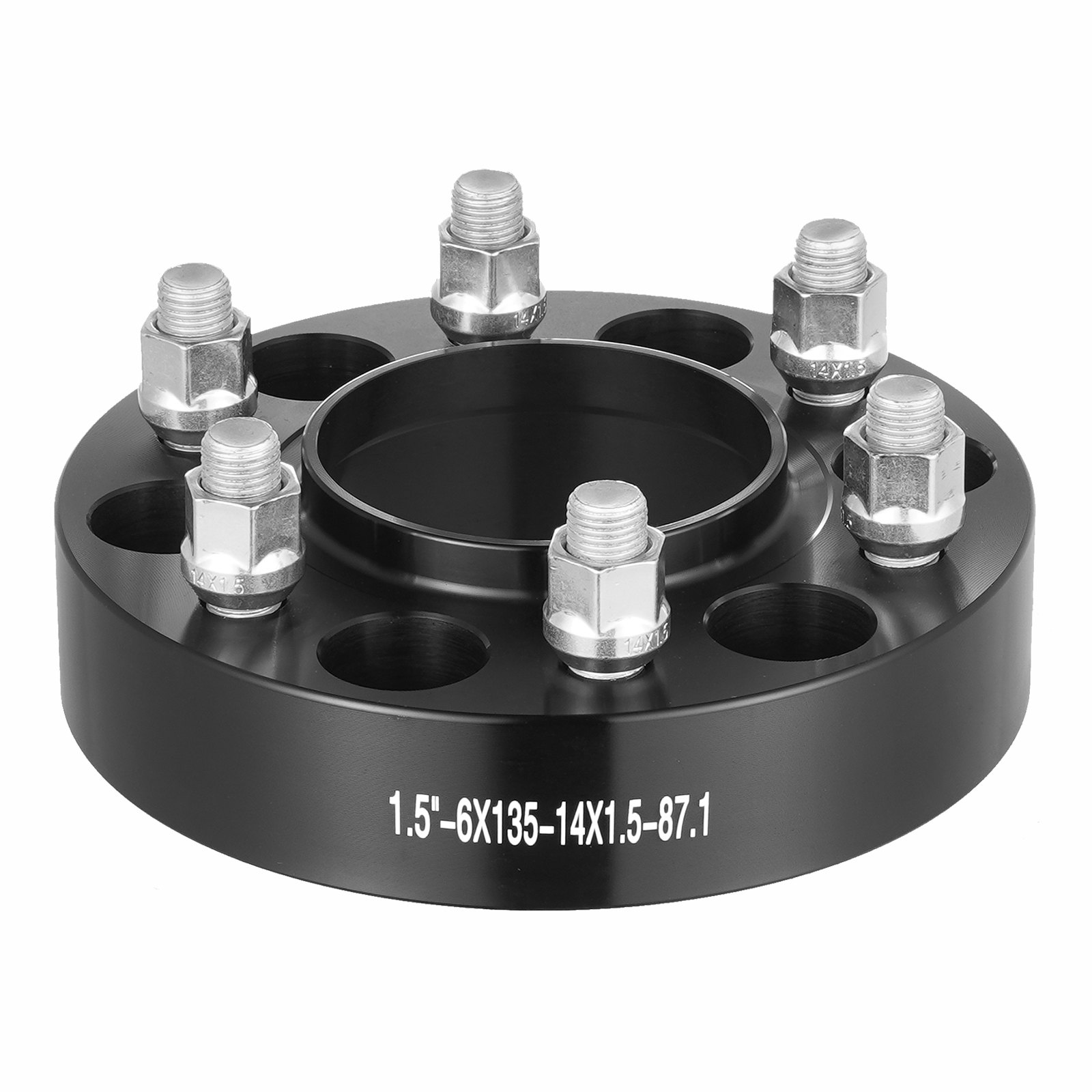 Espaciadores de rueda VEVOR, adaptadores de rueda de 1,5" 6" x 5,3", espaciador forjado de 6 espárragos, espaciadores de pernos centrados en el eje de 87,1 mm M14 x 1,5, aptos para Ford F150, Expedition, Lobo, Navigator, 4 piezas negras